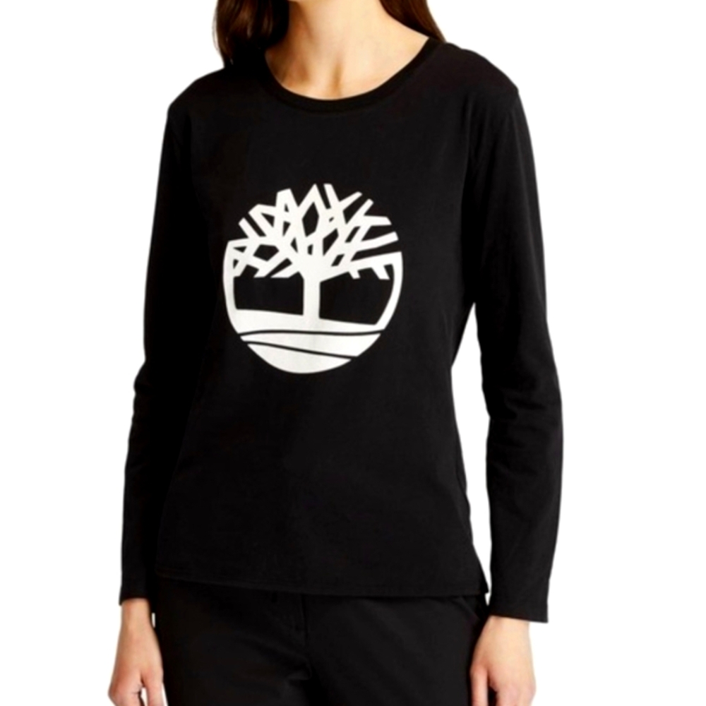 New w/Tags Timberland Women's Black and White Logo Long Sleeve Tee Extra Small
